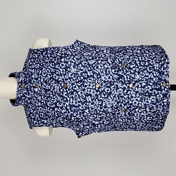 NWT Talbots Quilted Blue Abstract Leopard Diamond Print Vest Size Large Petites - Picture 3 of 16